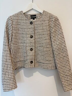 RW&Co. Cream, Brown and Black Tweed Cropped Blazer